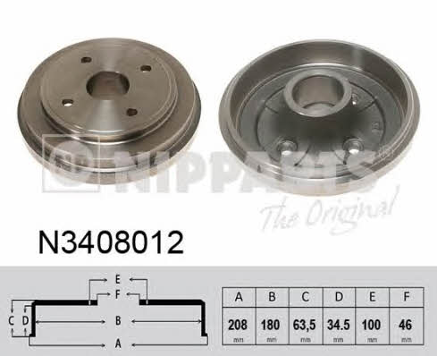 Nipparts N3408012 Rear brake drum N3408012: Buy near me in Poland at 2407.PL - Good price!