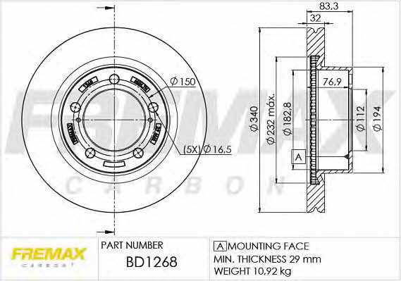 Fremax BD-1268 Front brake disc ventilated BD1268: Buy near me at 2407.PL in Poland at an Affordable price!