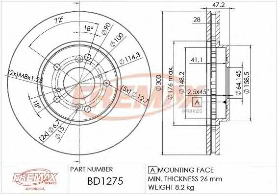 Fremax BD-1275 Front brake disc ventilated BD1275: Buy near me in Poland at 2407.PL - Good price!