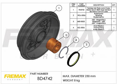 Fremax BD-4742 Rear brake drum BD4742: Buy near me in Poland at 2407.PL - Good price!
