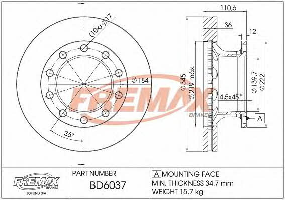 Fremax BD-6037 Rear ventilated brake disc BD6037: Buy near me in Poland at 2407.PL - Good price!