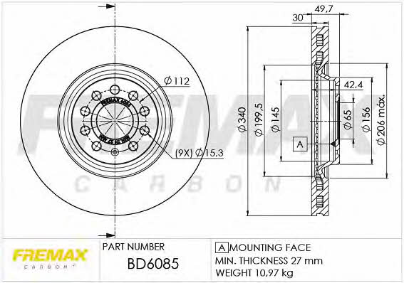 Fremax BD-6085 Диск гальмівний передній вентильований BD6085: Приваблива ціна - Купити у Польщі на 2407.PL!