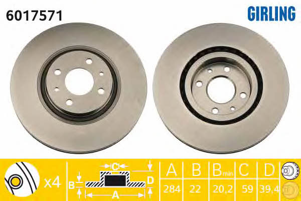 Girling 6017571 Front brake disc ventilated 6017571: Buy near me in Poland at 2407.PL - Good price!