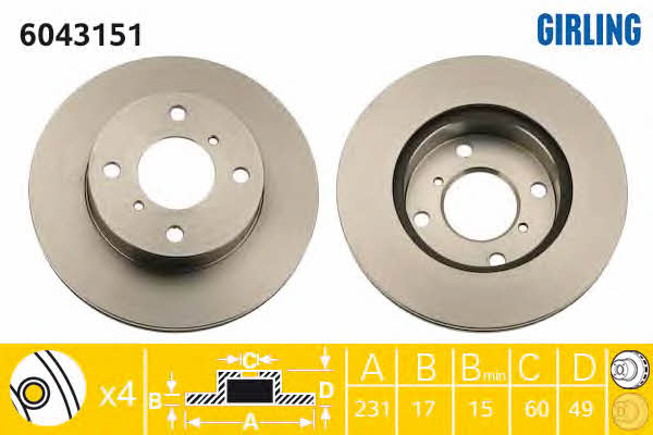 Girling 6043151 Front brake disc ventilated 6043151: Buy near me in Poland at 2407.PL - Good price!