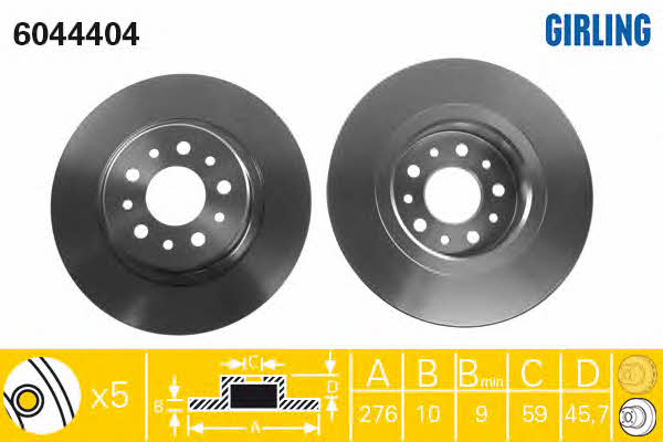 Girling 6044404 Rear brake disc, non-ventilated 6044404: Buy near me in Poland at 2407.PL - Good price!