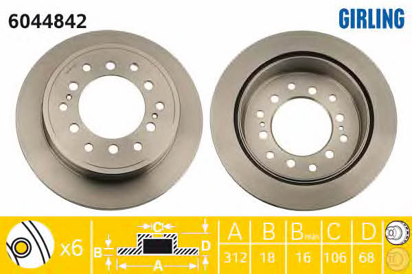 Girling 6044842 Rear ventilated brake disc 6044842: Buy near me in Poland at 2407.PL - Good price!