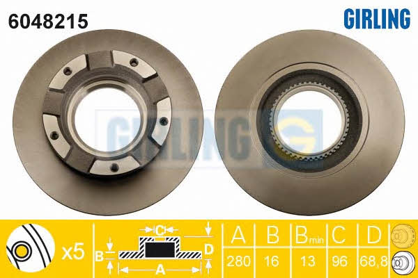Girling 6048215 Rear brake disc, non-ventilated 6048215: Buy near me in Poland at 2407.PL - Good price!