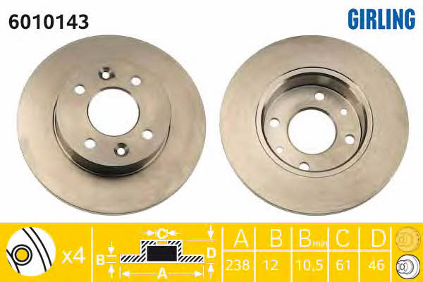 Girling 6010143 Unventilated front brake disc 6010143: Buy near me at 2407.PL in Poland at an Affordable price!