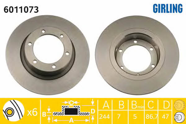 Girling 6011073 Unventilated front brake disc 6011073: Buy near me at 2407.PL in Poland at an Affordable price!