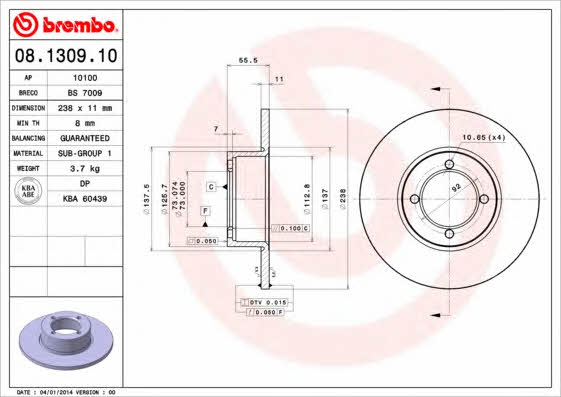 AP (Brembo) 10100 Brake disc 10100: Buy near me in Poland at 2407.PL - Good price!