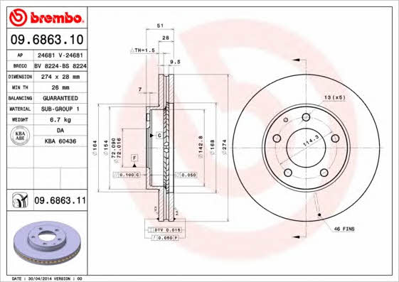 AP (Brembo) 24681 V Tarcza hamulcowa 24681V: Atrakcyjna cena w Polsce na 2407.PL - Zamów teraz!