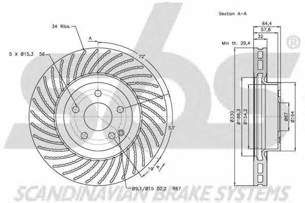 SBS 1815203361 Front brake disc ventilated 1815203361: Buy near me in Poland at 2407.PL - Good price!
