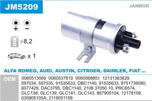 Janmor JM5209 Ignition coil JM5209: Buy near me in Poland at 2407.PL - Good price!