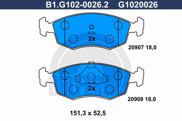 Galfer B1.G102-0026.2 Тормозные колодки дисковые, комплект B1G10200262: Отличная цена - Купить в Польше на 2407.PL!