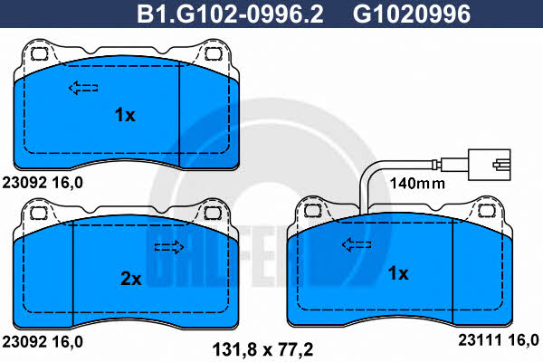 Galfer B1.G102-0996.2 Тормозные колодки дисковые, комплект B1G10209962: Отличная цена - Купить в Польше на 2407.PL!