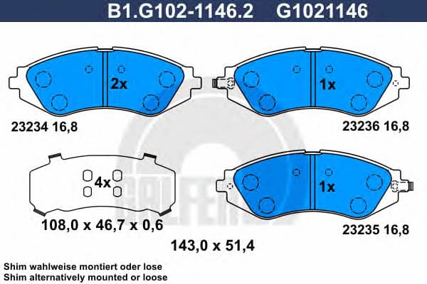 Galfer B1.G102-1146.2 Тормозные колодки дисковые, комплект B1G10211462: Отличная цена - Купить в Польше на 2407.PL!