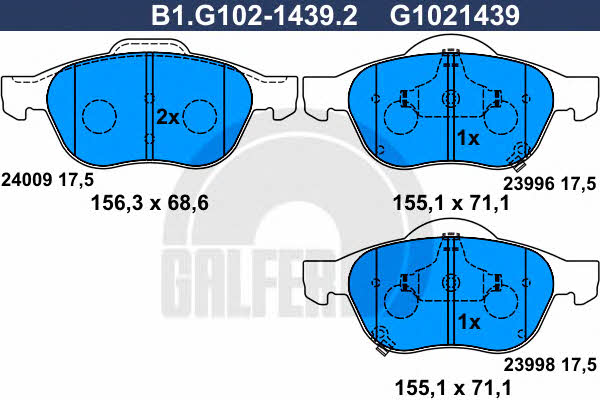 Galfer B1.G102-1439.2 Тормозные колодки дисковые, комплект B1G10214392: Купить в Польше - Отличная цена на 2407.PL!