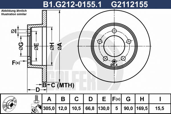 Galfer B1.G212-0155.1 Rear brake disc, non-ventilated B1G21201551: Buy near me in Poland at 2407.PL - Good price!