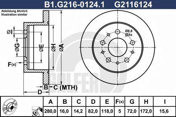 Galfer B1.G216-0124.1 Rear brake disc, non-ventilated B1G21601241: Buy near me in Poland at 2407.PL - Good price!