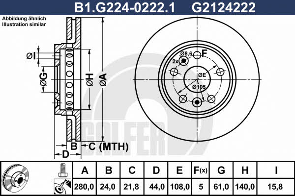 Galfer B1.G224-0222.1 Front brake disc ventilated B1G22402221: Buy near me in Poland at 2407.PL - Good price!