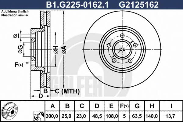 Galfer B1.G225-0162.1 Front brake disc ventilated B1G22501621: Buy near me in Poland at 2407.PL - Good price!