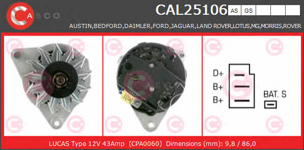 Casco CAL25106GS Alternator CAL25106GS: Buy near me in Poland at 2407.PL - Good price!