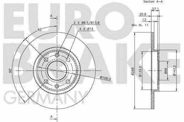Eurobrake 5815201925 Unventilated front brake disc 5815201925: Buy near me in Poland at 2407.PL - Good price!