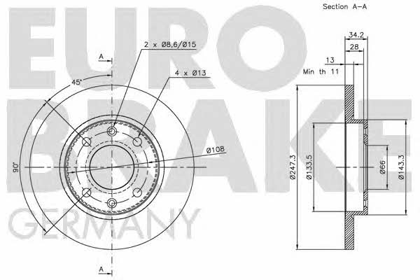Eurobrake 5815201926 Unventilated front brake disc 5815201926: Buy near me in Poland at 2407.PL - Good price!