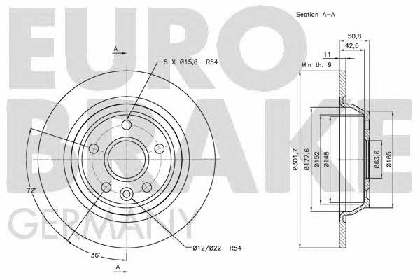 Eurobrake 5815202571 Rear brake disc, non-ventilated 5815202571: Buy near me in Poland at 2407.PL - Good price!