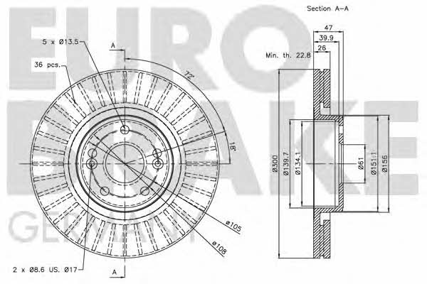 Eurobrake 5815203932 Front brake disc ventilated 5815203932: Buy near me in Poland at 2407.PL - Good price!
