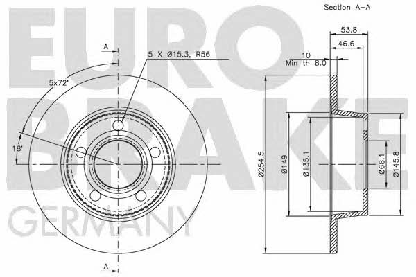 Eurobrake 5815204770 Rear brake disc, non-ventilated 5815204770: Buy near me in Poland at 2407.PL - Good price!