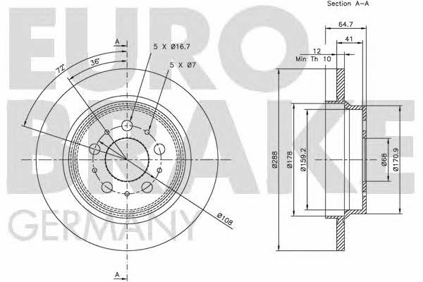 Eurobrake 5815204843 Rear brake disc, non-ventilated 5815204843: Buy near me in Poland at 2407.PL - Good price!