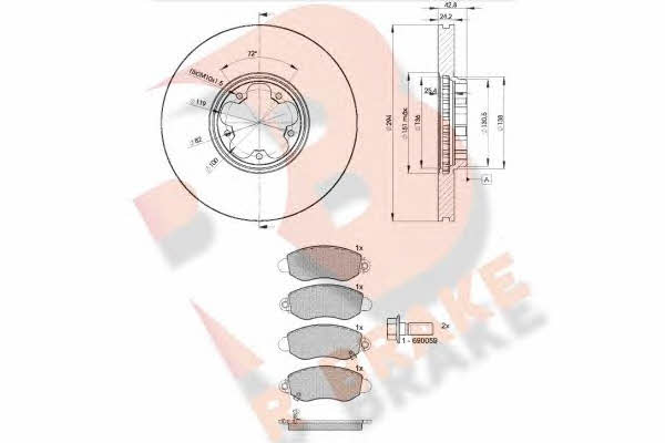 R Brake 3R13675613 Front ventilated brake discs with pads, set 3R13675613: Buy near me in Poland at 2407.PL - Good price!