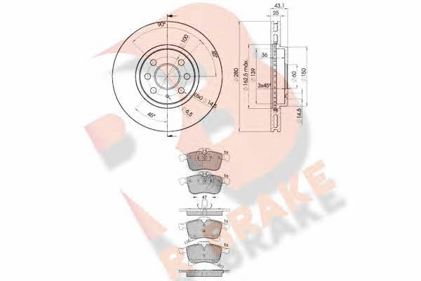 R Brake 3R15929007 Front ventilated brake discs with pads, set 3R15929007: Buy near me in Poland at 2407.PL - Good price!