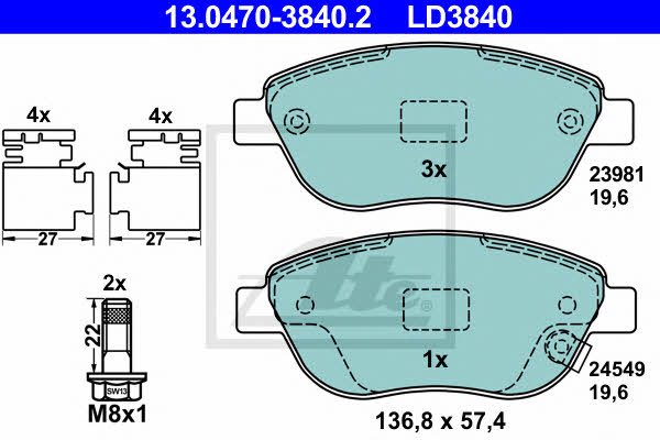 Ate 13.0470-3840.2 ATE CERAMIC disc brake pads, set 13047038402: Buy near me in Poland at 2407.PL - Good price!