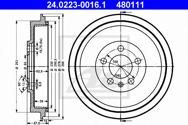 Ate 24.0223-0016.1 Rear brake drum 24022300161: Buy near me at 2407.PL in Poland at an Affordable price!