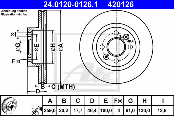 Ate 24.0120-0126.1 Тормозной диск передний вентилируемый 24012001261: Отличная цена - Купить в Польше на 2407.PL!