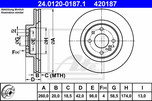 Ate 24.0120-0187.1 Тормозной диск передний вентилируемый 24012001871: Купить в Польше - Отличная цена на 2407.PL!