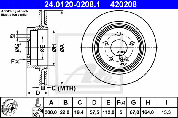 Ate 24.0120-0208.1 Rear ventilated brake disc 24012002081: Buy near me in Poland at 2407.PL - Good price!