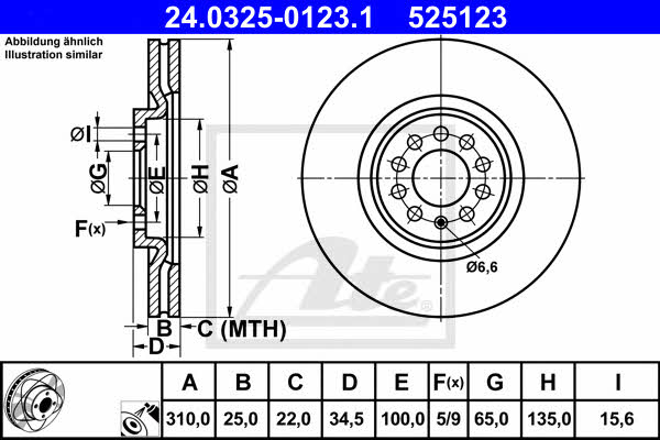 Ate 24.0325-0123.1 Тормозной диск передний вентилируемый 24032501231: Отличная цена - Купить в Польше на 2407.PL!