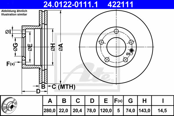 Ate 24.0122-0111.1 Тормозной диск передний вентилируемый 24012201111: Отличная цена - Купить в Польше на 2407.PL!