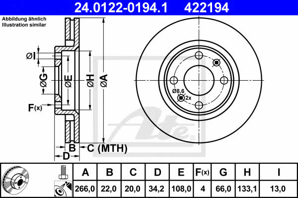 Ate 24.0122-0194.1 Тормозной диск передний вентилируемый 24012201941: Отличная цена - Купить в Польше на 2407.PL!