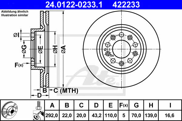 Ate 24.0122-0233.1 Rear ventilated brake disc 24012202331: Buy near me in Poland at 2407.PL - Good price!