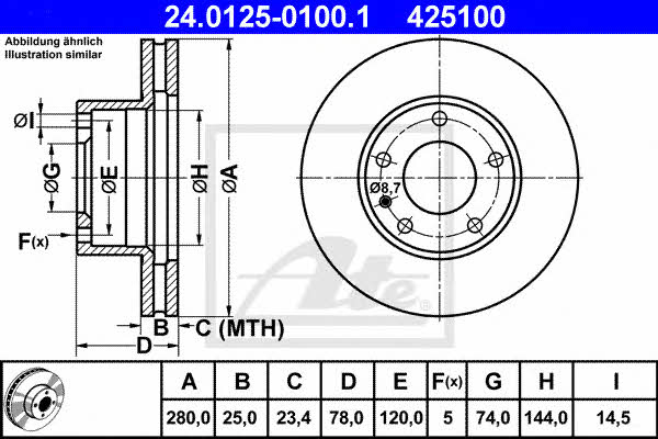 Ate 24.0125-0100.1 Тормозной диск передний вентилируемый 24012501001: Отличная цена - Купить в Польше на 2407.PL!