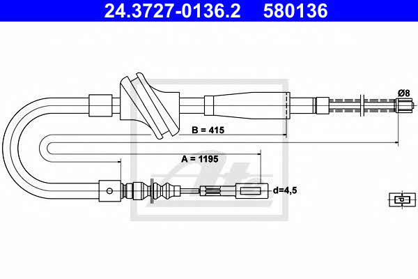 Ate 24.3727-0136.2 Parking brake cable left 24372701362: Buy near me in Poland at 2407.PL - Good price!