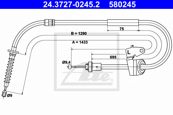 Ate 24.3727-0245.2 Parking brake cable left 24372702452: Buy near me in Poland at 2407.PL - Good price!