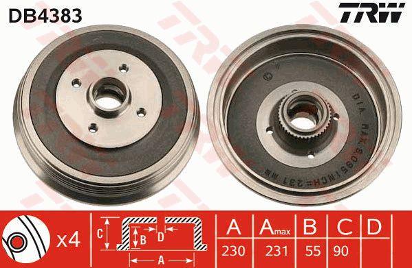 TRW DB4383 Rear brake drum DB4383: Buy near me in Poland at 2407.PL - Good price!