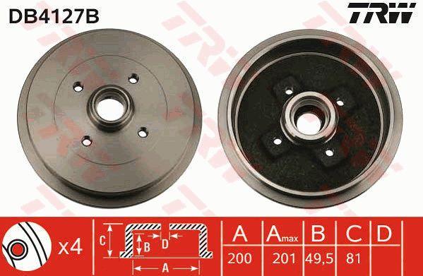 TRW DB4127B Brake drum with wheel bearing, assy DB4127B: Buy near me in Poland at 2407.PL - Good price!