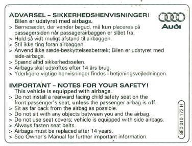 VAG 8E0 010 172 K Табличка 'airbag'при использовании детскихсидений. 8E0010172K: Купить в Польше - Отличная цена на 2407.PL!