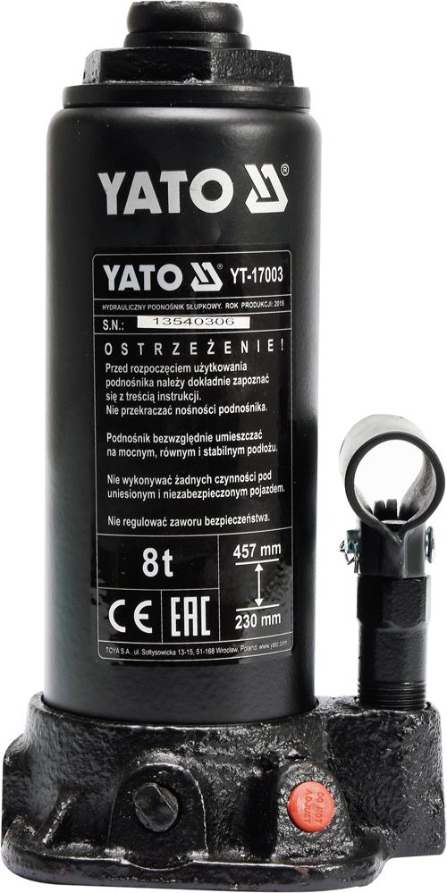 Yato YT-17003 Домкрат гідравлічний пляшковий 8 т,230-457 мм YT17003: Приваблива ціна - Купити у Польщі на 2407.PL!